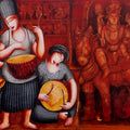 Religious acrylic painting titled 'Sound Series 2 (God Shiv And Parvati)', 42x60 inch, by artist Samir Sarkar on Canvas