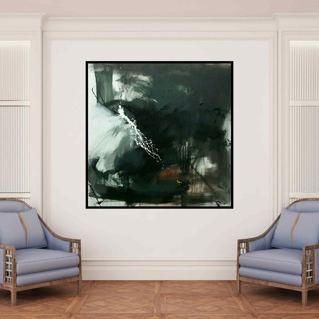 In-situ view of Gulrez Ali's 'Space 12 (Inner Void)' painting in a room