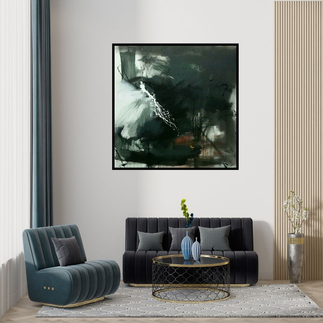 Preview of 'Space 12 (Inner Void)' Painting by Gulrez Ali shown on a wall in a furnished room.