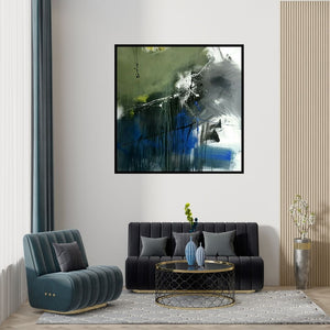 Preview of 'Space 32 (Between Light and Shadow)' Painting by Gulrez Ali shown on a wall in a furnished room.