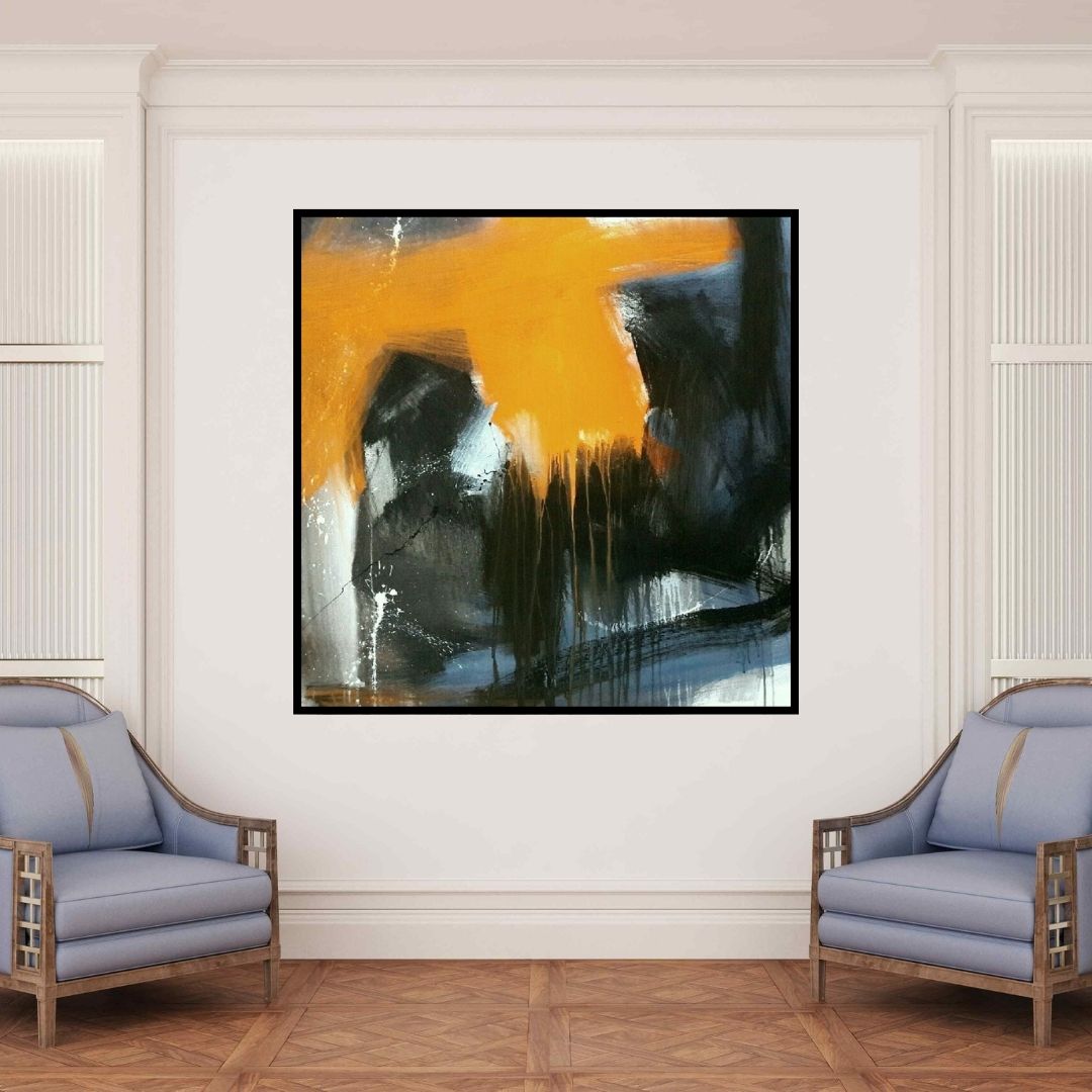 In-situ view of Gulrez Ali's 'Space 48 (Solar Flare)' painting in a room