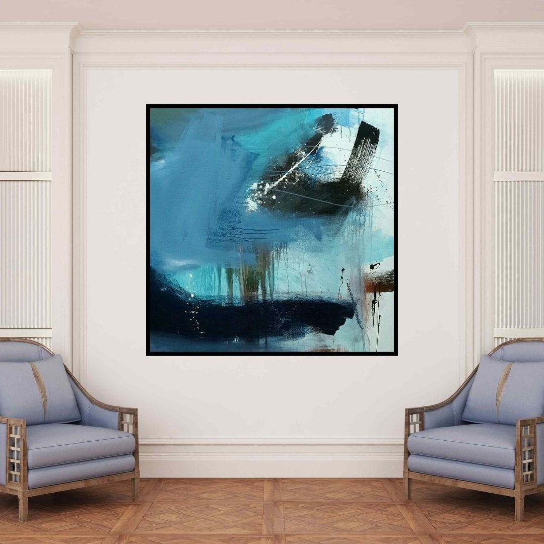 In-situ view of Gulrez Ali's 'Space 51 (Aqua Serenity)' painting in a room