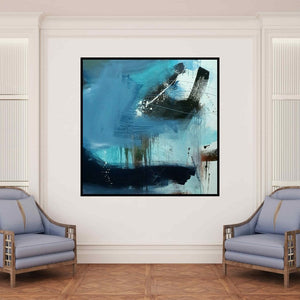 In-situ view of Gulrez Ali's 'Space 51 (Aqua Serenity)' painting in a room