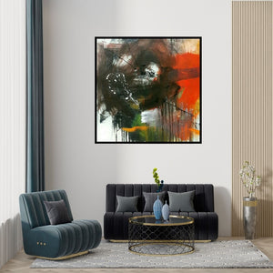 Preview of 'Space 75 (Kindled Earth)' Painting by Gulrez Ali shown on a wall in a furnished room.