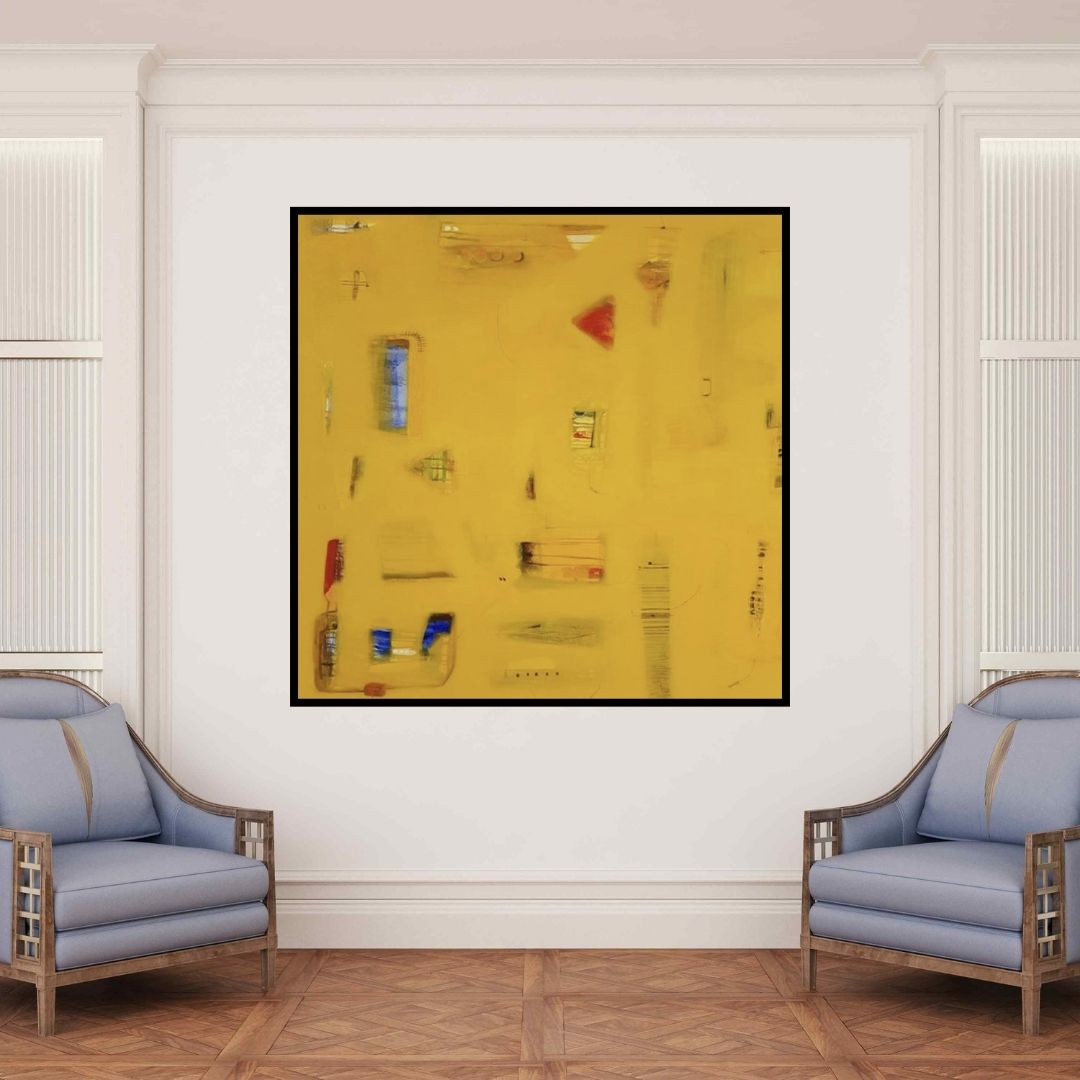 In-situ view of Prasad Mane's 'Space Within 2 (Golden Reverie)' painting in a room