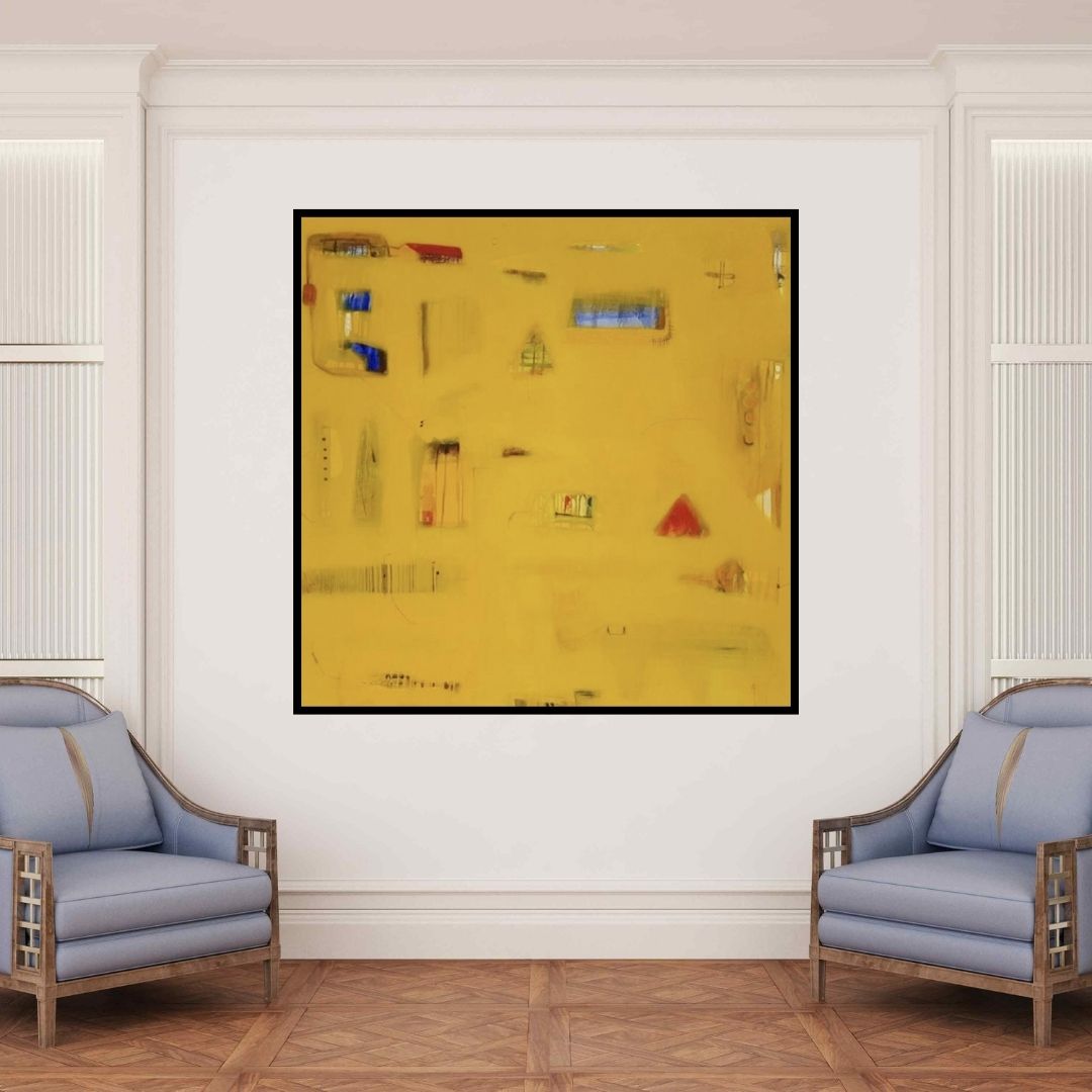 In-situ view of Prasad Mane's 'Space Within 2 (Sunlit Memories)' painting in a room