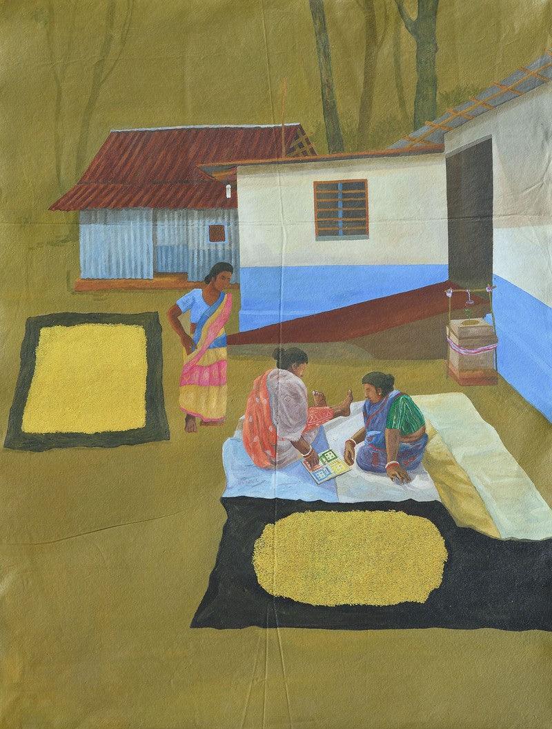 Figurative acrylic painting titled 'Spare Time', 52x42 inches, by artist Santanu Debnath on Canvas