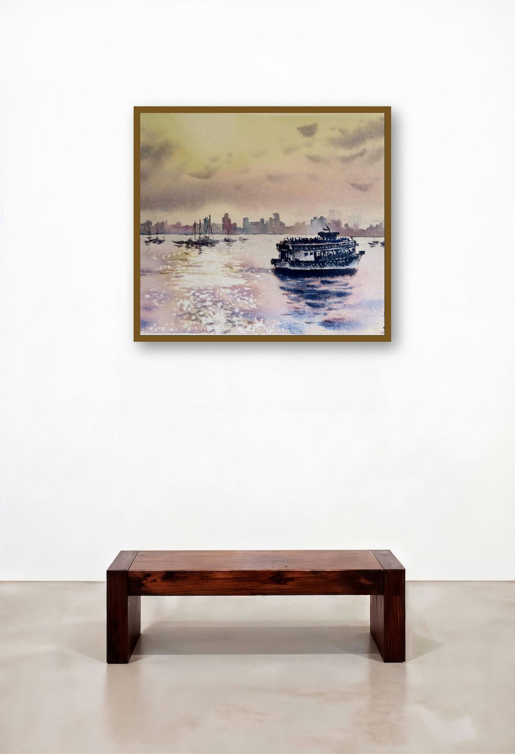 Sparkling Seas (Golden Hour in Mumbai) by artist Lasya Upadhyaya displayed in a Urban Loft Penthouse