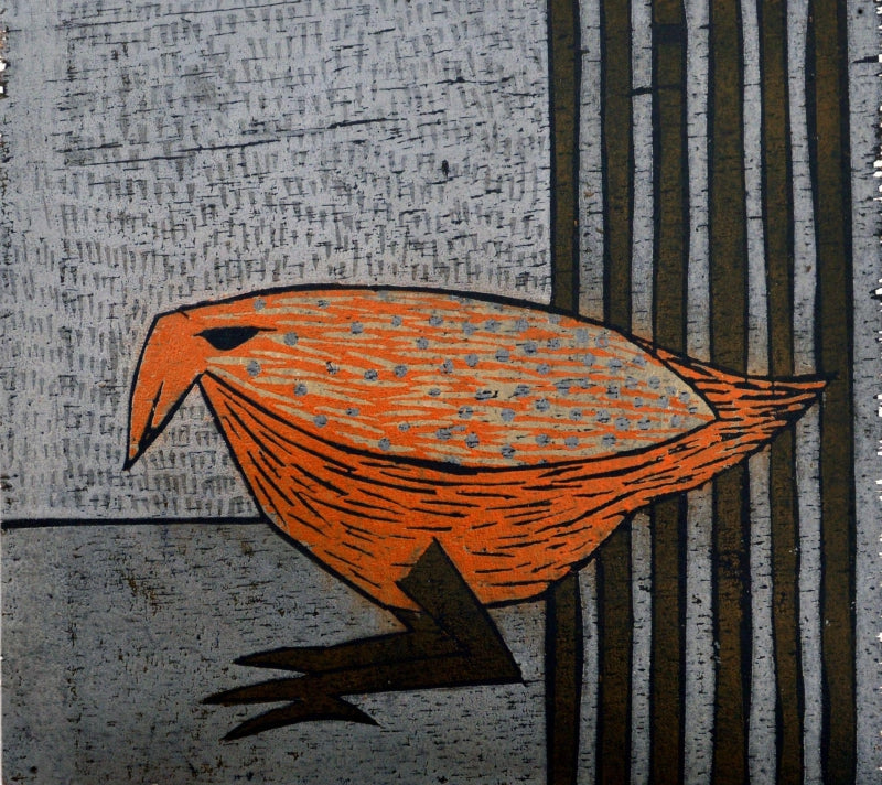 Sparrow 4' animals viscosity printmaking by artist Ankit Kushwaha, 9x9 inch, on paper