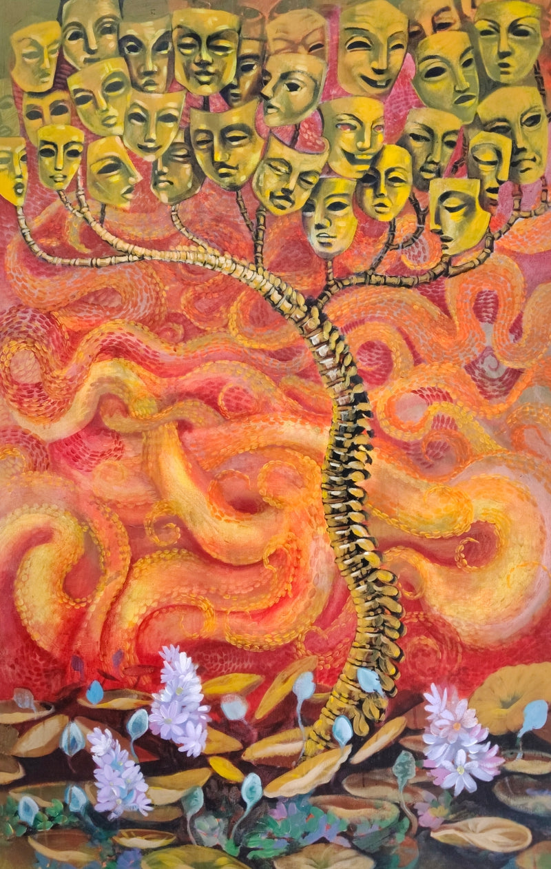 Spinal Cord' contemporary acrylic painting by artist Sovon Manna, 48x30 inch, on canvas