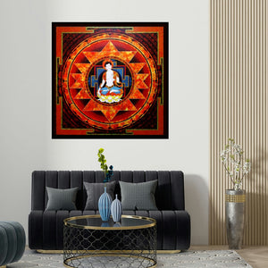 Ajay Meshram's 'Spiritual Buddha' painting visualized above a sofa in a contemporary room.