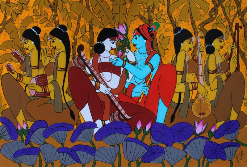 Spiritual Love' religious acrylic painting by artist Chetan Katigar, 38x57 inch, on canvas