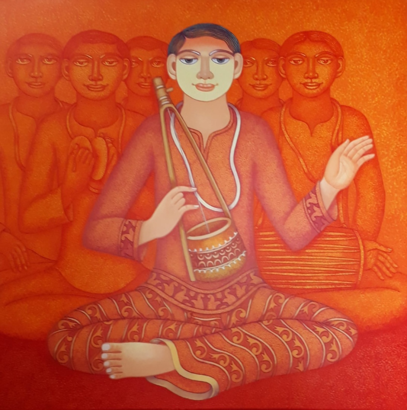 Spiritual Raga 1' figurative acrylic painting by artist Animesh Biswas, 36x36 inch, on canvas