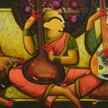 Spiritual Raga' figurative acrylic painting by artist Anupam Pal, 36x72 inch, on canvas