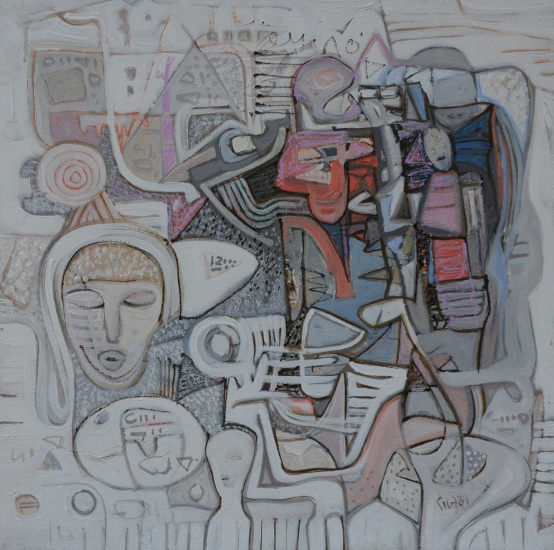 Spiritual Reflection 3' abstract acrylic painting by artist Rajesh Kumar Singh, 18x18 inch, on canvas