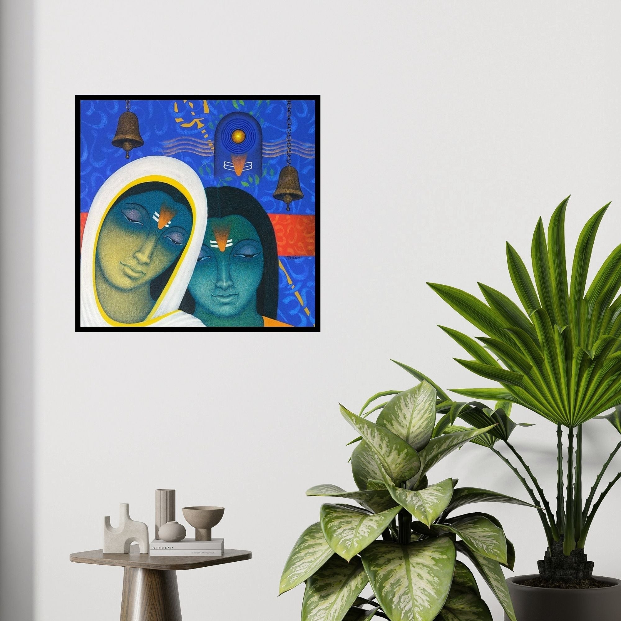 In-situ view of Bhiva Punekar's 'Spiritual Splendour 1 (Divine Union)' painting in a room