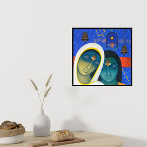 Preview of 'Spiritual Splendour 1 (Divine Union)' Painting by Bhiva Punekar shown on a wall in a furnished room.