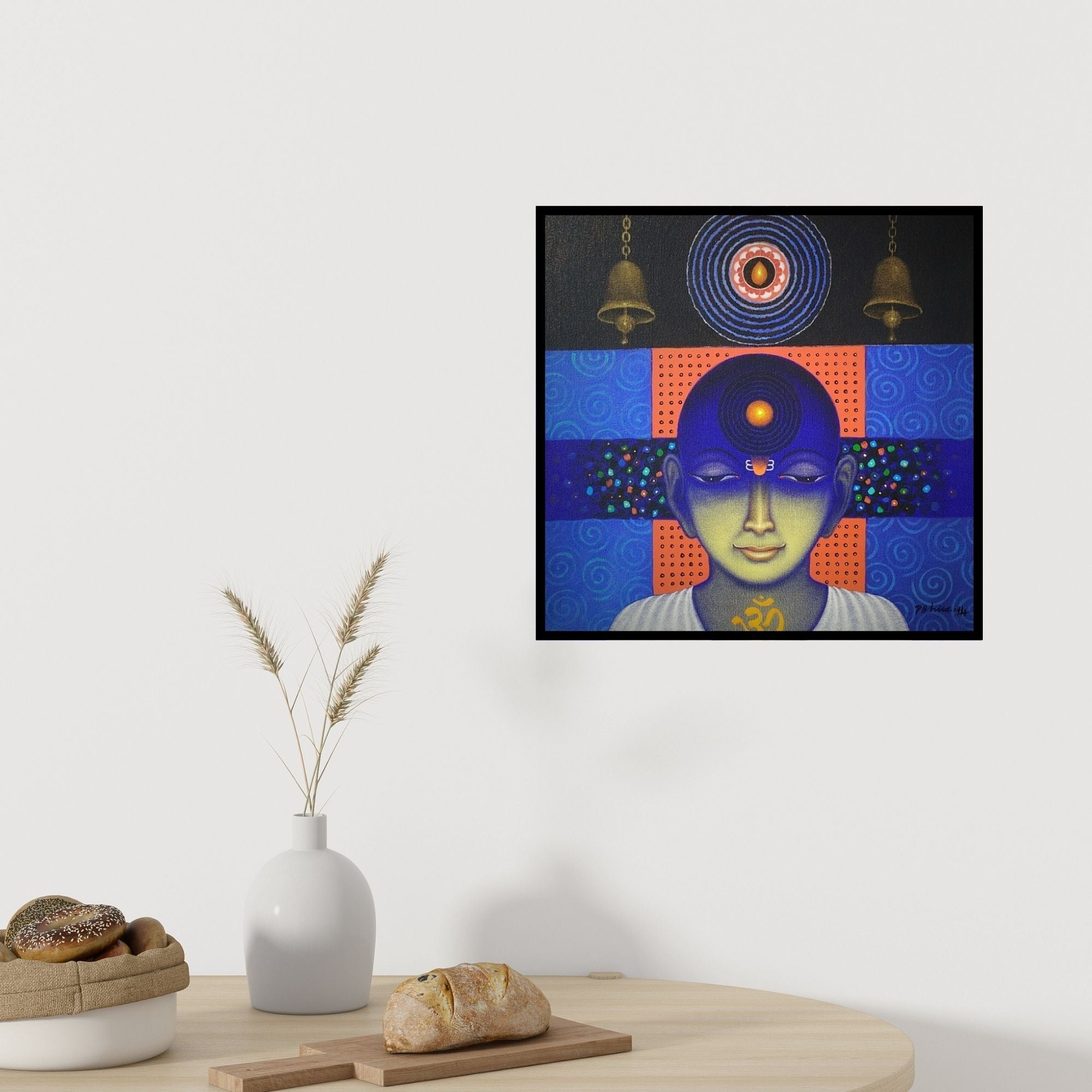 Preview of 'Spiritual Splendour 3 (Inner Awakening)' Painting by Bhiva Punekar shown on a wall in a furnished room.