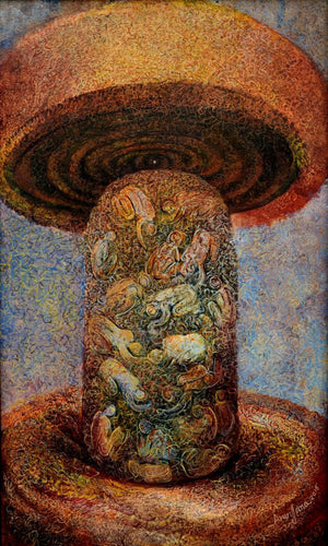 Spiritual Tune 2 (The Cosmic Egg) by Arun Jana, Original Acrylic Abstract Painting on Canvas, Medium Vertical Wall Art
