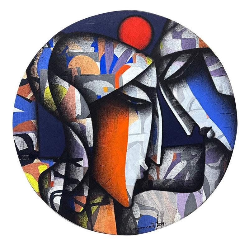 The Spring 1' figurative acrylic-charcoal painting by artist Jagannath Paul, 30x30 inch, on canvas