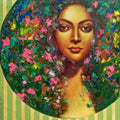 Spring' figurative oil painting by artist Harisadhan Dey, 30x30 inch, on canvas