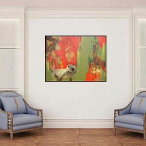 'Spritual Feel 2' painting by Shyamsundar Achary shown on a wall in a furnished room.