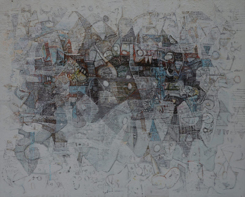 Spritual Reflection 6' abstract mixed-media painting by artist Rajesh Kumar Singh, 48x60 inch, on canvas