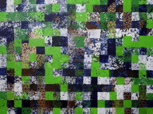 Square Pattern (Verdant Mosaic) by Ns Art, Original Acrylic Abstract Painting on Canvas, Medium Horizontal Wall Art