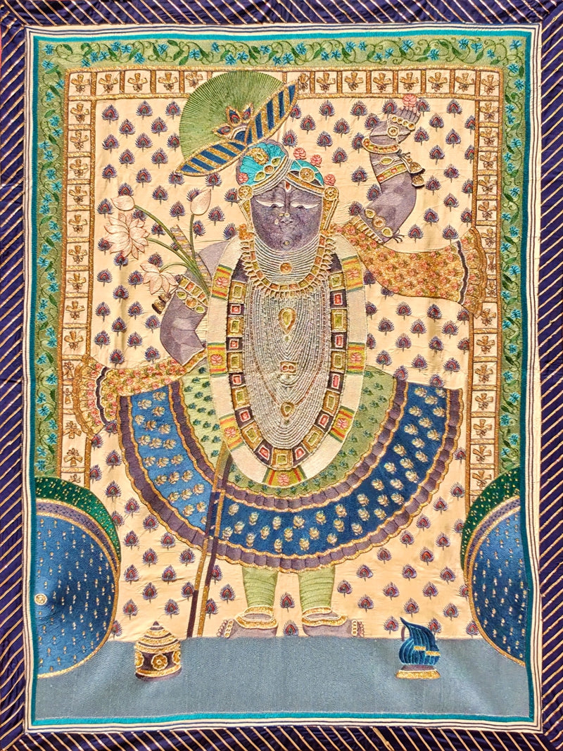 Sreenathji' religious pichwai Traditional Art by artist Ana, 48x36 inch, on cloth