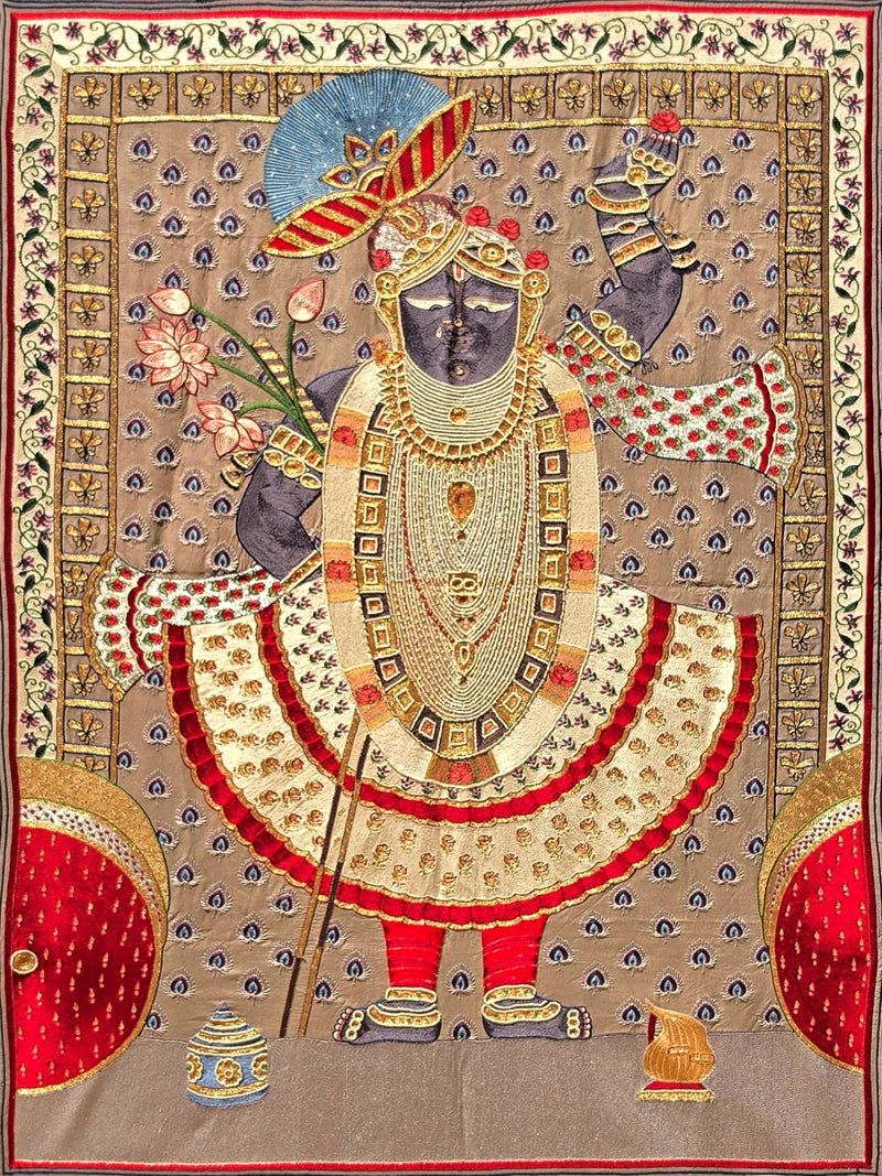 Sreenathji' religious pichwai Traditional Art by artist Ana, 48x36 inch, on cloth