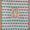Religious pichwai traditional art titled 'Sreenathji With Lotus', 14x10 inches, by artist Pichwai Art on Cloth