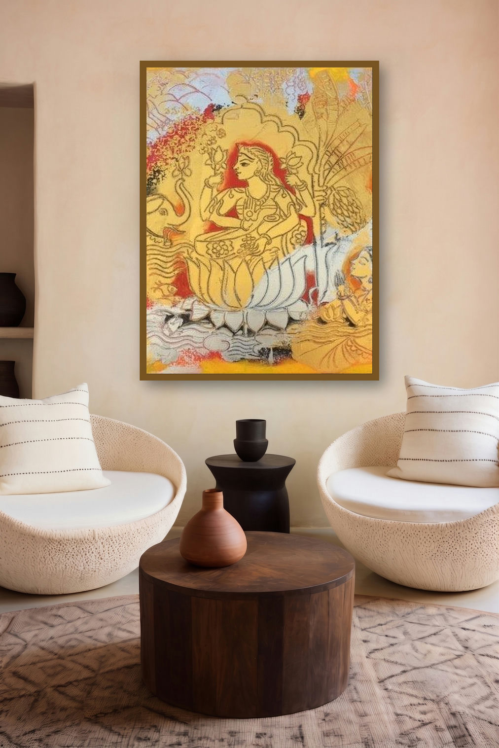 Sri Maha Lakhshmi (Lakshmi Painting) by artist Anjani Reddy displayed in a Luxury gallery