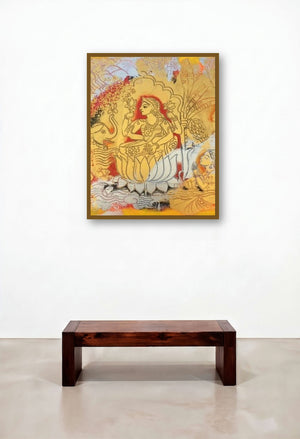 Sri Maha Lakhshmi (Lakshmi Painting) by artist Anjani Reddy displayed in a Rustic Executive Office