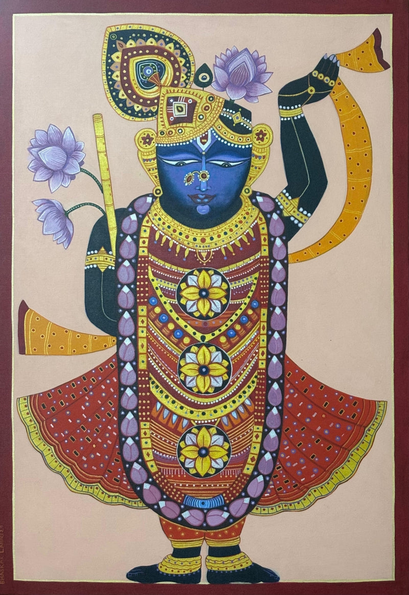 Srinathji' religious acrylic painting by artist Bhaskar Lahiri, 48x33 inch, on canvas