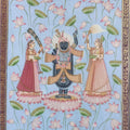 Religious pichwai traditional art titled 'Srinathji Puja', 14x10 inches, by artist Pichwai Art on Cloth