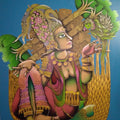 Religious traditional art titled 'Srishti', 0x36x48 inches, by artist Jitendra Dangi on Canvas