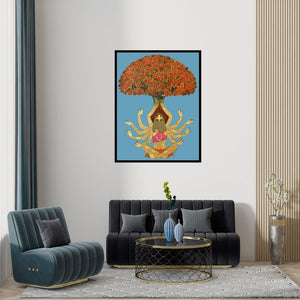Preview of 'Srishti (Cosmic Being)' Painting by Bandana Kumari shown on a wall in a furnished room.