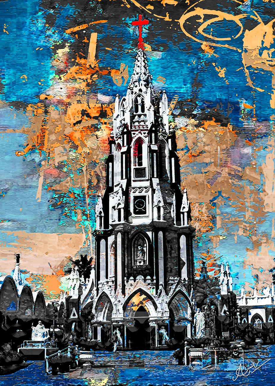 St Marys Blue Serenade' religious mixed-media painting by artist Anil Kumar, 45x32 inch, on canvas