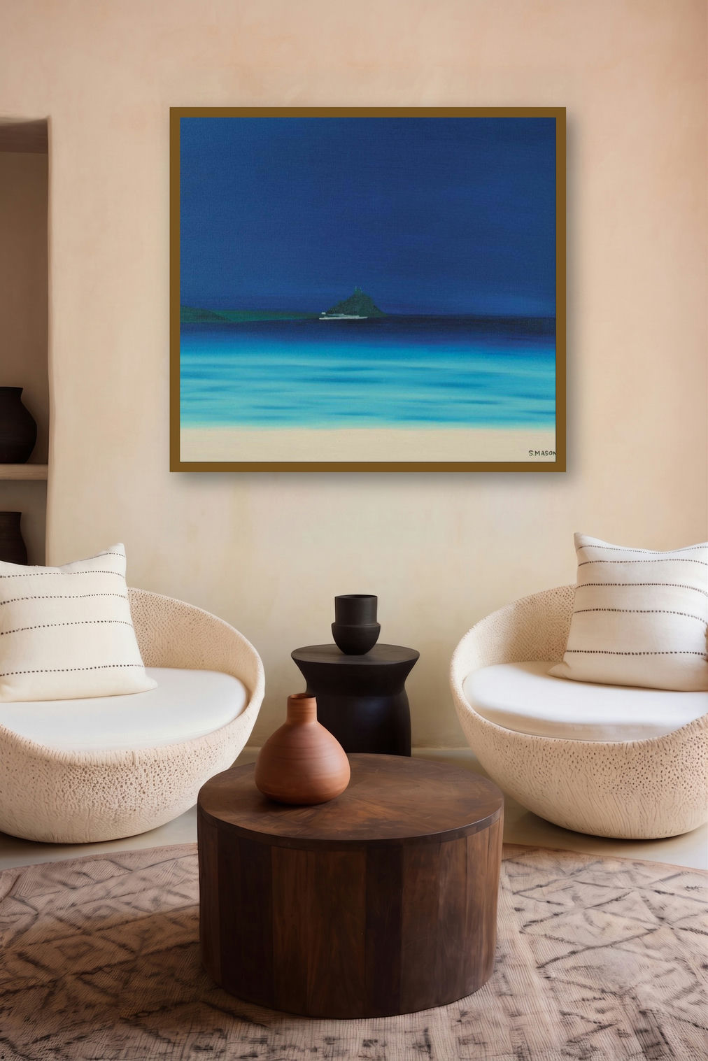 St Michaels Mount 1 (Solitary Sail) by artist SIMON MASON displayed in a Modern gallery