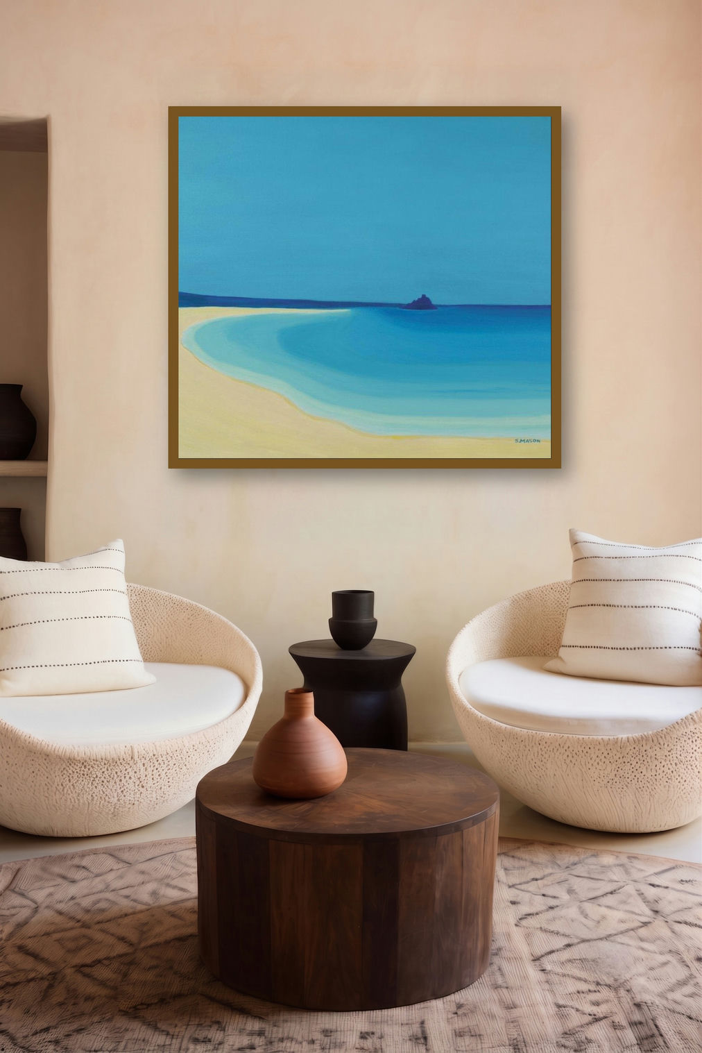 St Michaels Mount 2 (Coastal Vista) by artist SIMON MASON displayed in a Luxury gallery