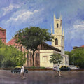 Cityscape oil painting titled 'St Thomas Cathedral', 24x30 inches, by artist Nitin Kitukale on Canvas