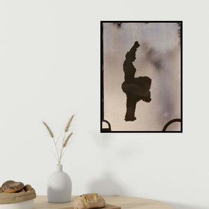 Manish Sutar's 'Standing Man 2 (Urban Meditation: A Figurative Composition)' painting visualized above a sofa in a contemporary room.