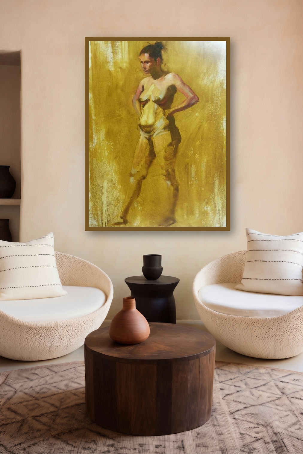 Standing Nude 2 by artist Ganesh Hire displayed in a Luxury gallery