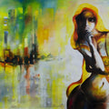 Figurative oil pastel painting titled 'Staring Into The Void 4', 27x35 inches, by artist Tejinder Ladi  Singh on Paper