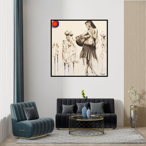 Preview of 'Staring Into The Void 3 (Glimpses of Infinity)' Painting by Tejinder Ladi Singh shown on a wall in a furnished room.