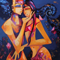 'On A Starry Night' figurative acrylic painting by artist Laxmi Mysore, 36x36 inch, on canvas