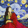 The Starry Night' figurative acrylic painting by artist Mrinal Dutt, 35x32 inch, on canvas