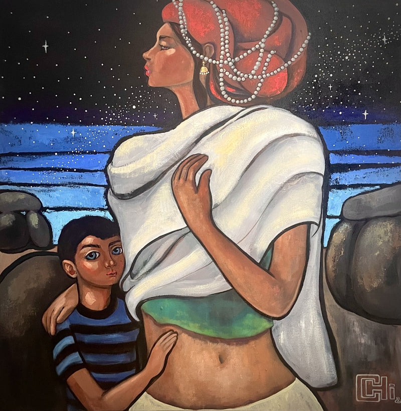 Starry Night 2' figurative acrylic painting by artist Suruchi Jamkar, 36x36 inch, on canvas