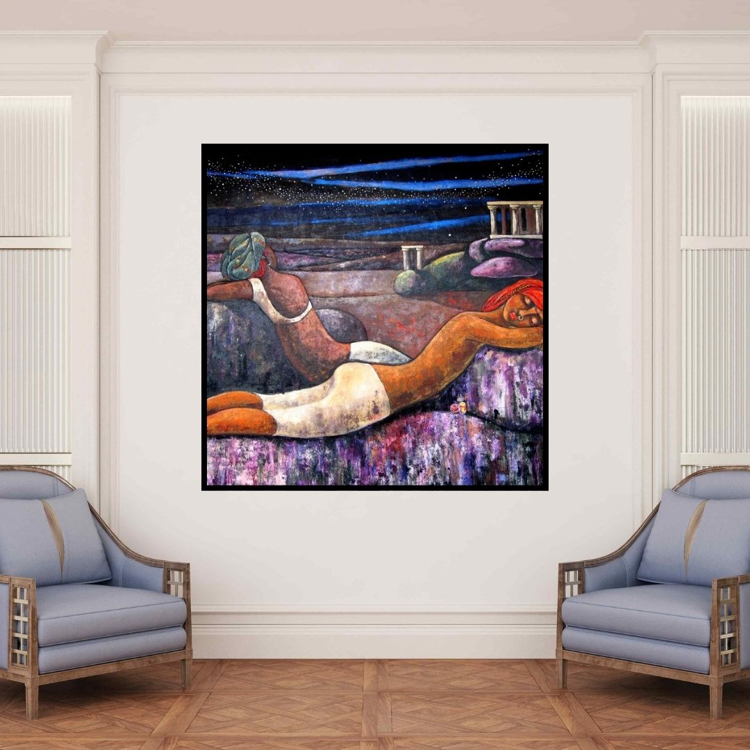 In-situ view of Suruchi Jamkar's 'Starry Night' painting in a room