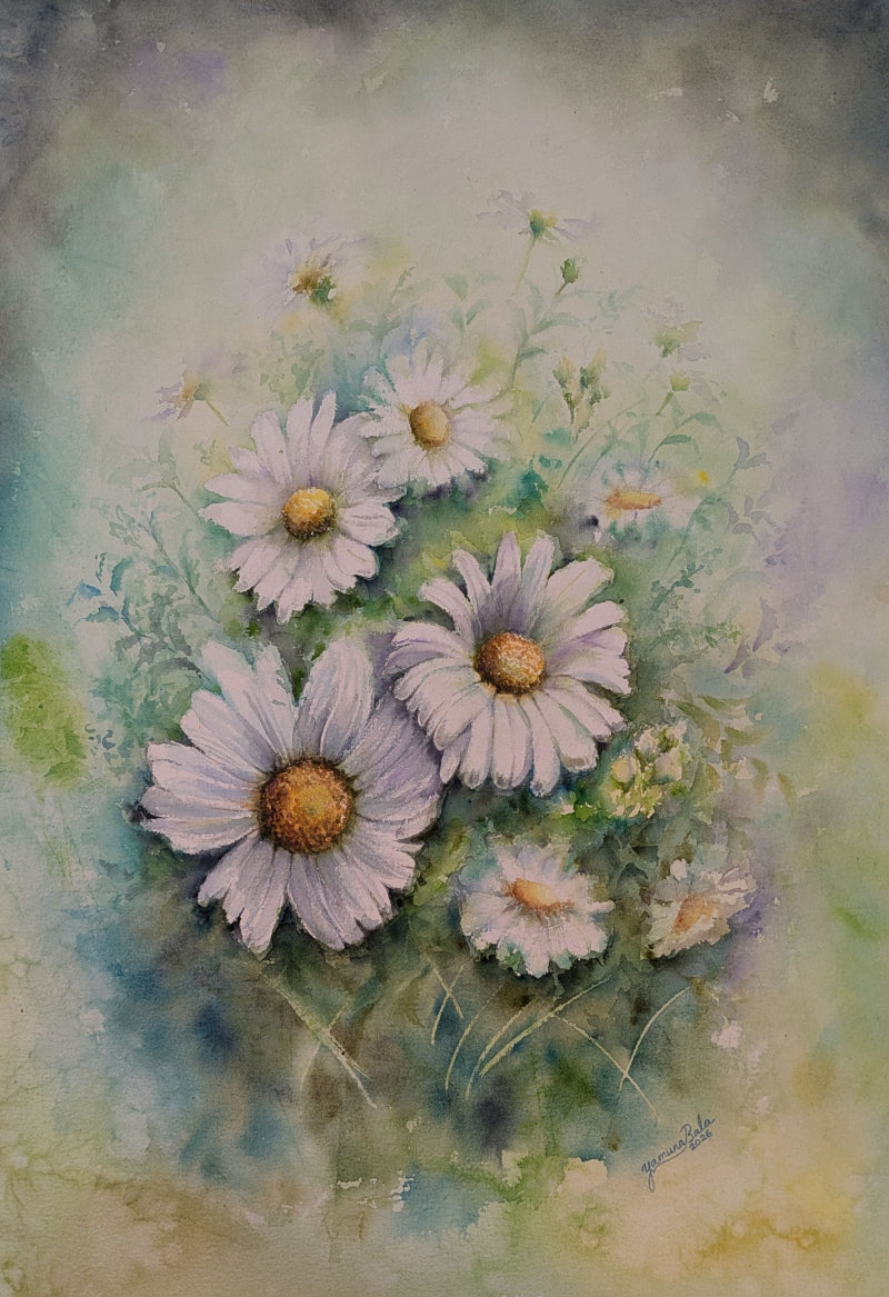 Stars On Earth' nature watercolor painting by artist Yamuna Bala, 22x15 inch, on paper
